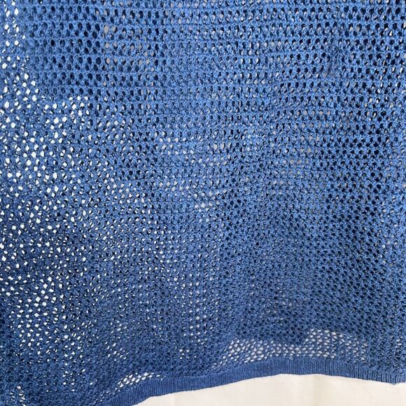 J Jill Blue Linen Blend Open Weave Knit Pullover Drop Sleeve Tunic Top Sz Large - Picture 6 of 11